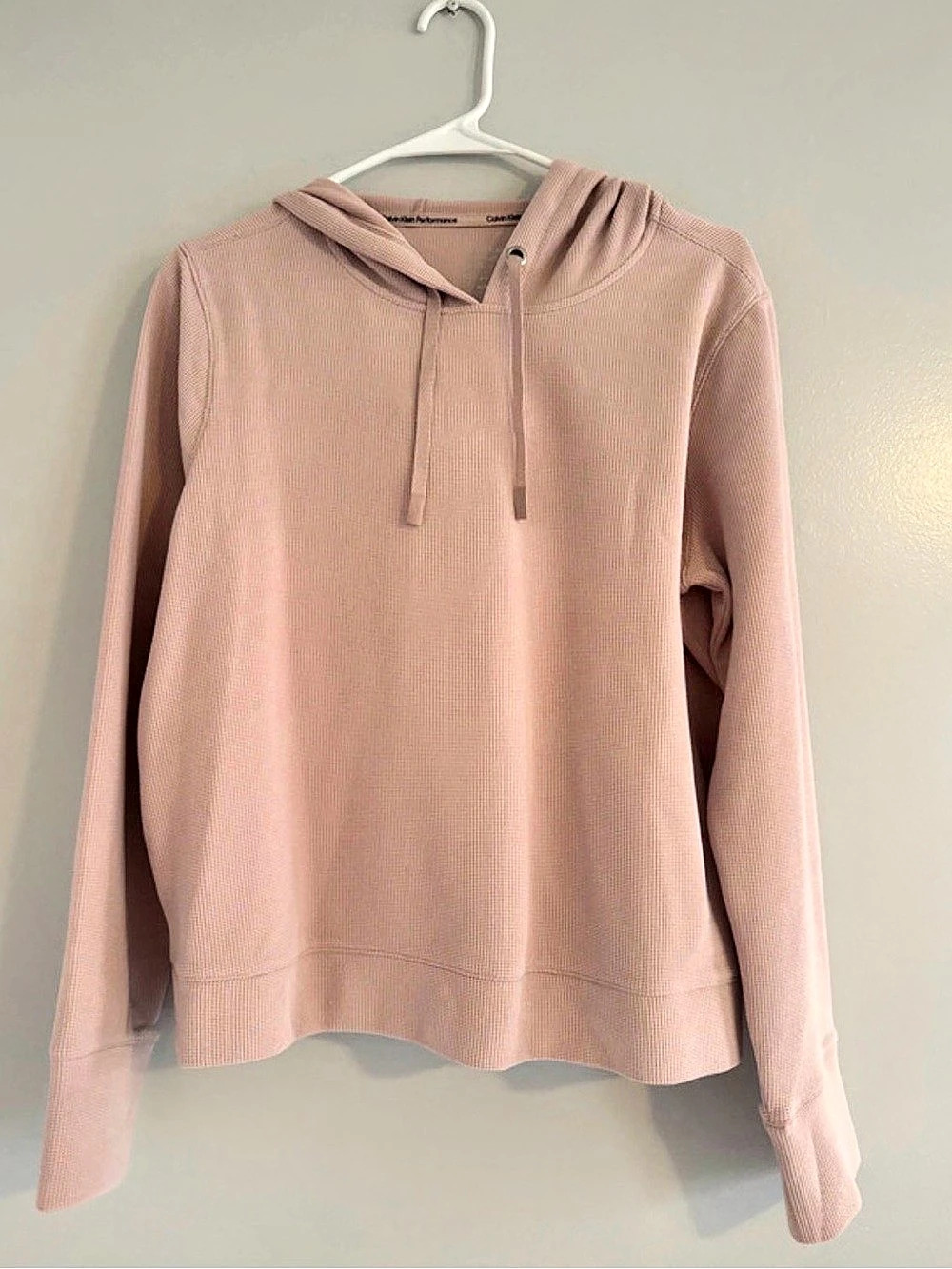 Calvin Klein Performance Waffle-Knit Pullover Hoodie Pink Medium